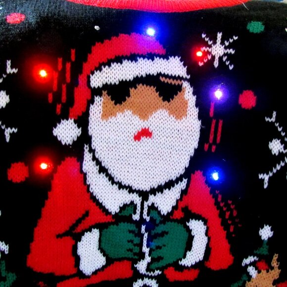 CHRISTMAS SWEATER, LIGHT-UP & BLINKING SANTA PARTY SWEATER TALL M-L 42-44" CHEST - Picture 8 of 8